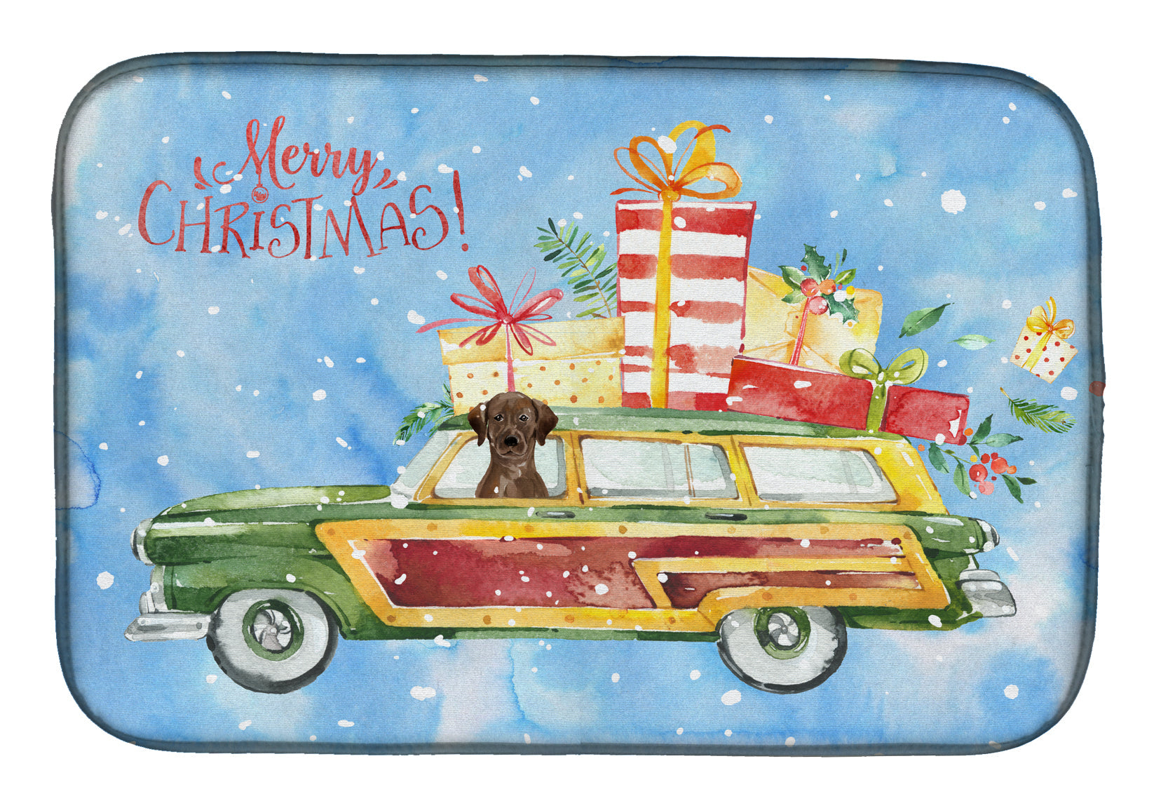 Merry Christmas Chocolate Labrador Retriever Dish Drying Mat Absorbent Dish Drying Mat Pad for Kitchen Counter Dish Drainer Mat for Countertop, 14 x 21", Multicolor