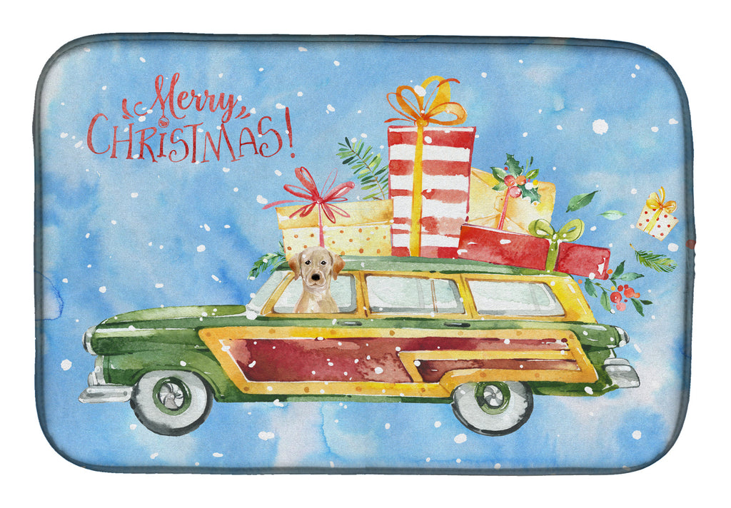 Merry Christmas Yellow Labrador Retriever Dish Drying Mat Absorbent Dish Drying Mat Pad for Kitchen Counter Dish Drainer Mat for Countertop, 14 x 21", Multicolor