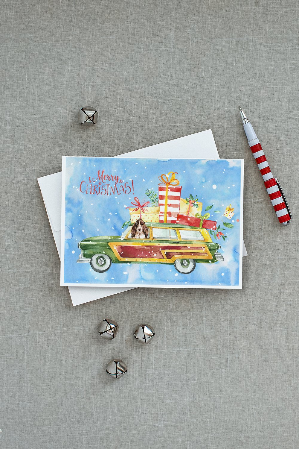 Merry Christmas Brown Parti Cocker Spaniel Greeting Cards Pack of 8 Blank Cards with Envelopes Whimsical A7 Size 5x7