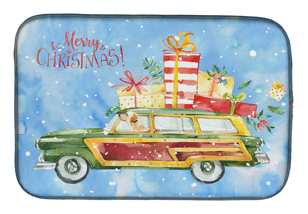Merry Christmas Labrador Retriever Yellow Dish Drying Mat Absorbent Dish Drying Mat Pad for Kitchen Counter Dish Drainer Mat for Countertop, 14 x 21", Multicolor
