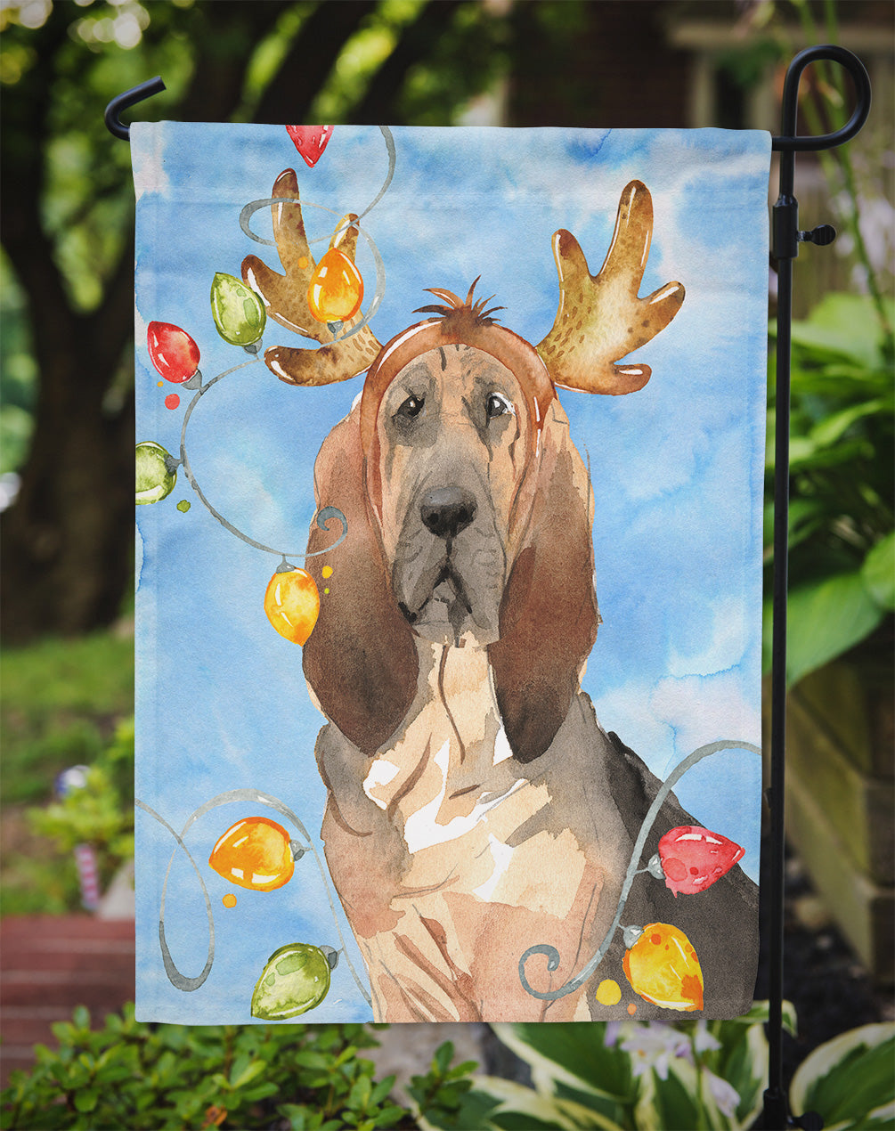 Christmas Lights Bloodhound Garden Flag Mailbox Decorative Yard Banner Outside Patio Artwork for Flower Beds, Garden Size, Multicolor
