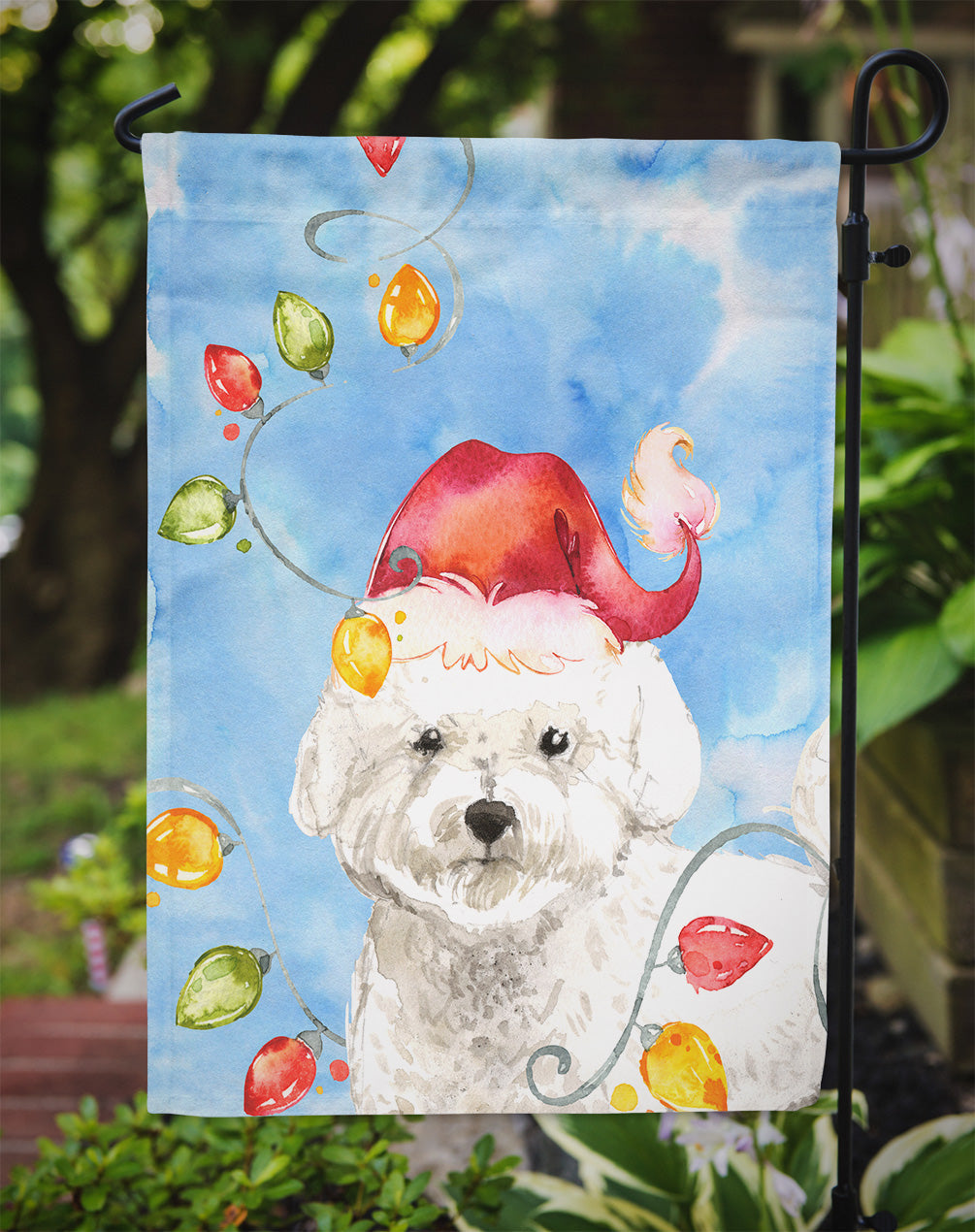 Christmas Lights Bichon Frise Garden Flag Mailbox Decorative Yard Banner Outside Patio Artwork for Flower Beds, Garden Size, Multicolor