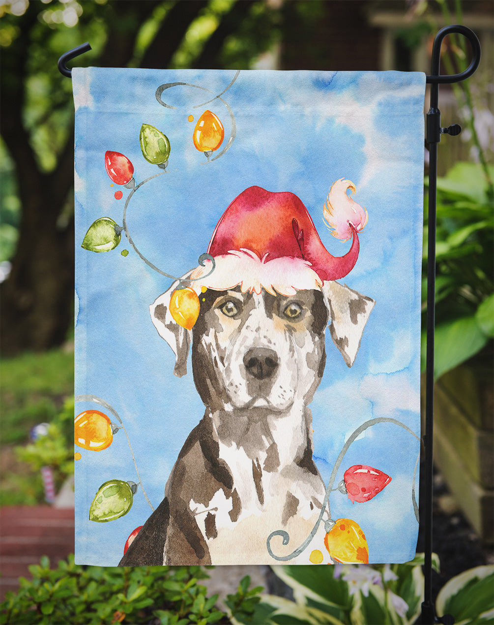 Christmas Lights Catahoula Leopard Dog Garden Flag Mailbox Decorative Yard Banner Outside Patio Artwork for Flower Beds, Garden Size, Multicolor