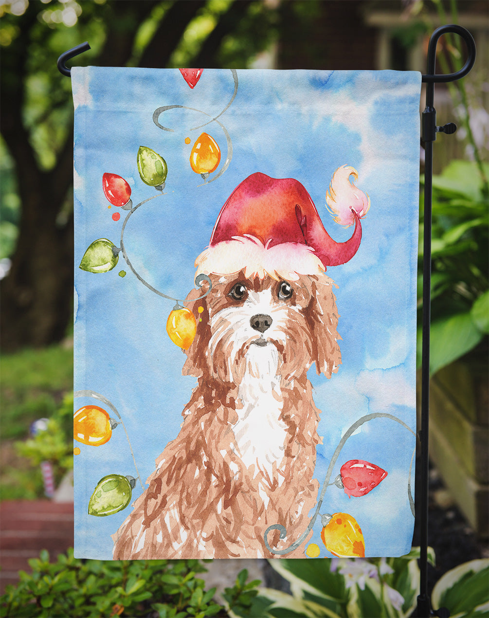 Christmas Lights Cavapoo Garden Flag Mailbox Decorative Yard Banner Outside Patio Artwork for Flower Beds, Garden Size, Multicolor
