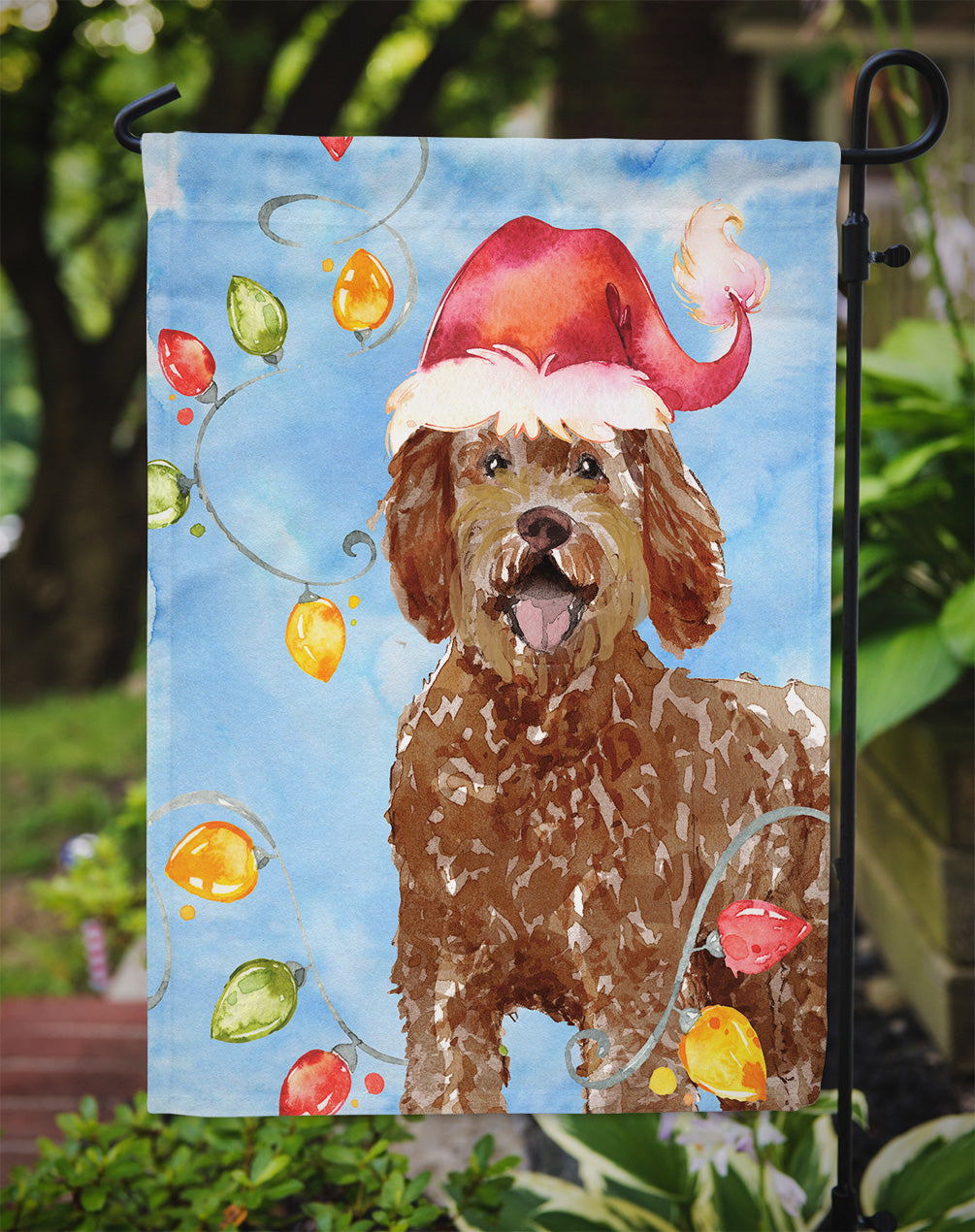 Christmas Lights Labradoodle Garden Flag Mailbox Decorative Yard Banner Outside Patio Artwork for Flower Beds, Garden Size, Multicolor