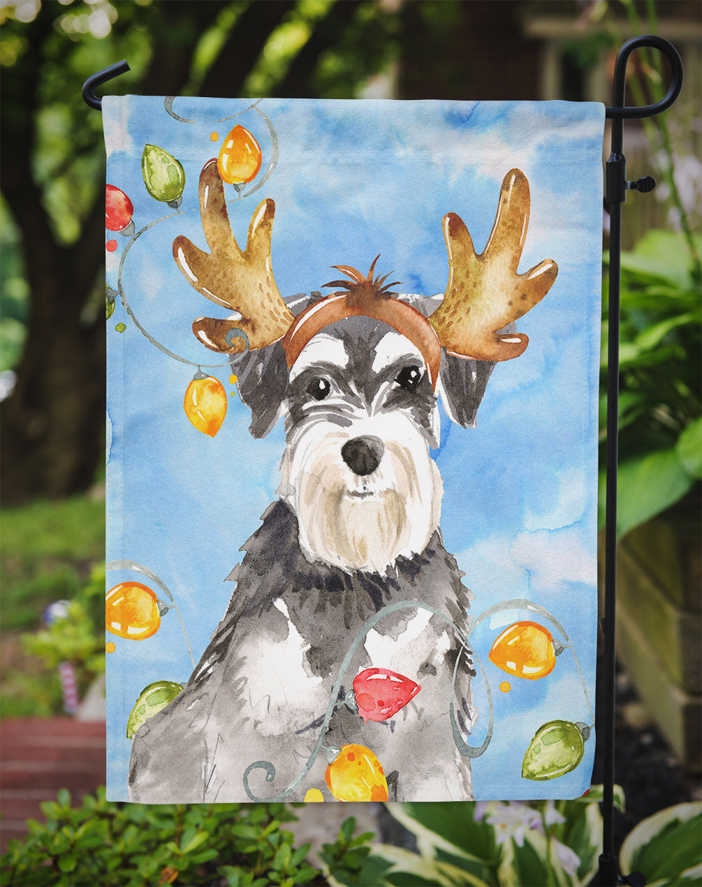 Christmas Lights Schnauzer Garden Flag Mailbox Decorative Yard Banner Outside Patio Artwork for Flower Beds, Garden Size, Multicolor