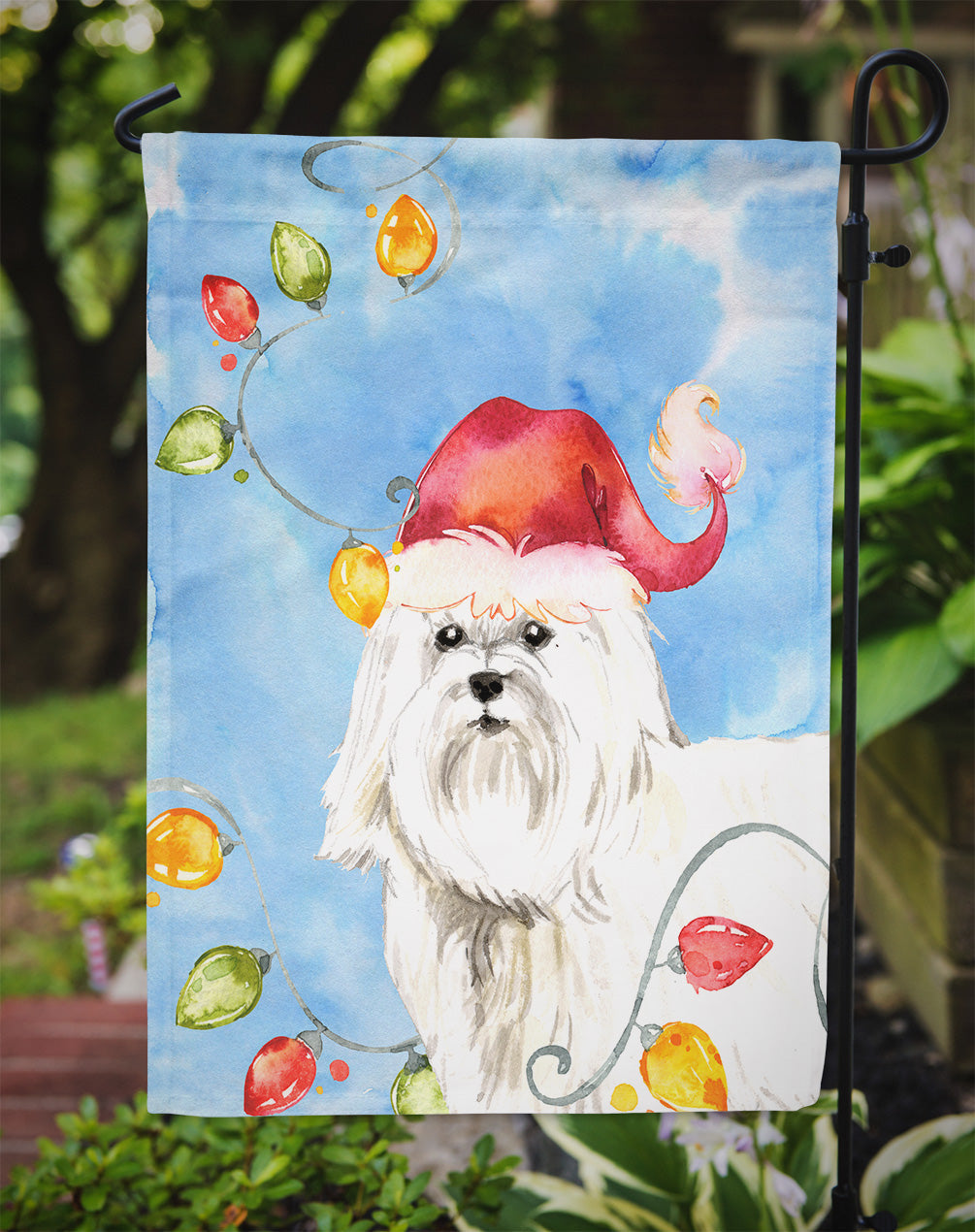 Christmas Lights Maltese Garden Flag Mailbox Decorative Yard Banner Outside Patio Artwork for Flower Beds, Garden Size, Multicolor