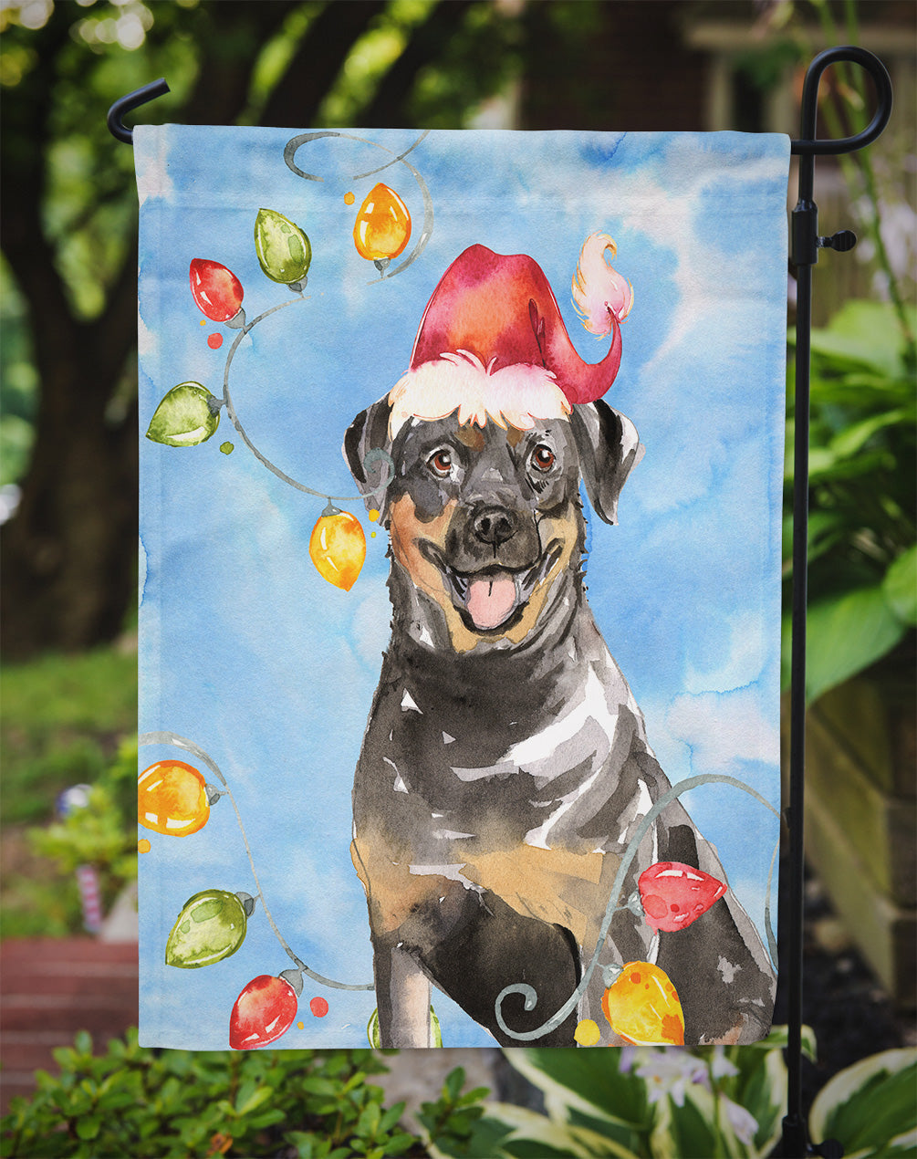 Christmas Lights Rottweiler Garden Flag Mailbox Decorative Yard Banner Outside Patio Artwork for Flower Beds, Garden Size, Multicolor