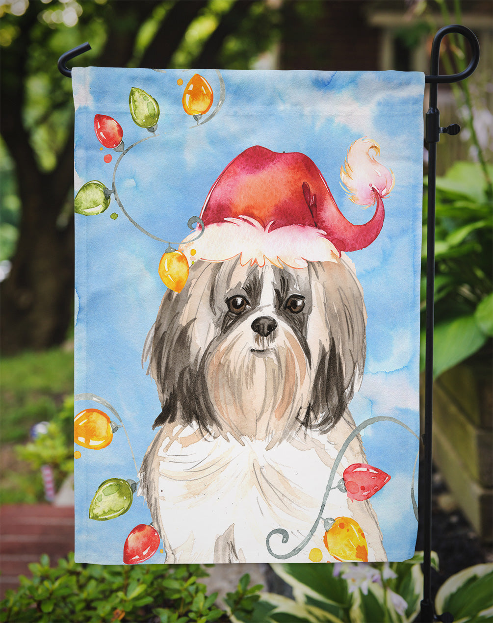 Christmas Lights Shih Tzu Garden Flag Mailbox Decorative Yard Banner Outside Patio Artwork for Flower Beds, Garden Size, Multicolor