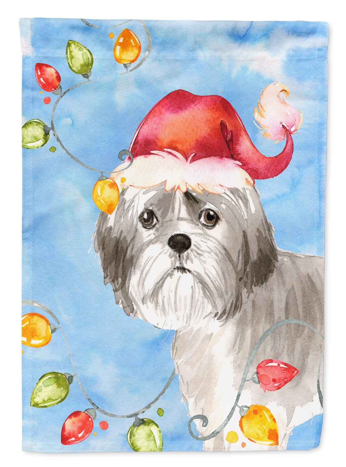 Christmas Lights Shih Tzu Puppy Cut Garden Flag Mailbox Decorative Yard Banner Outside Patio Artwork for Flower Beds, Garden Size, Multicolor