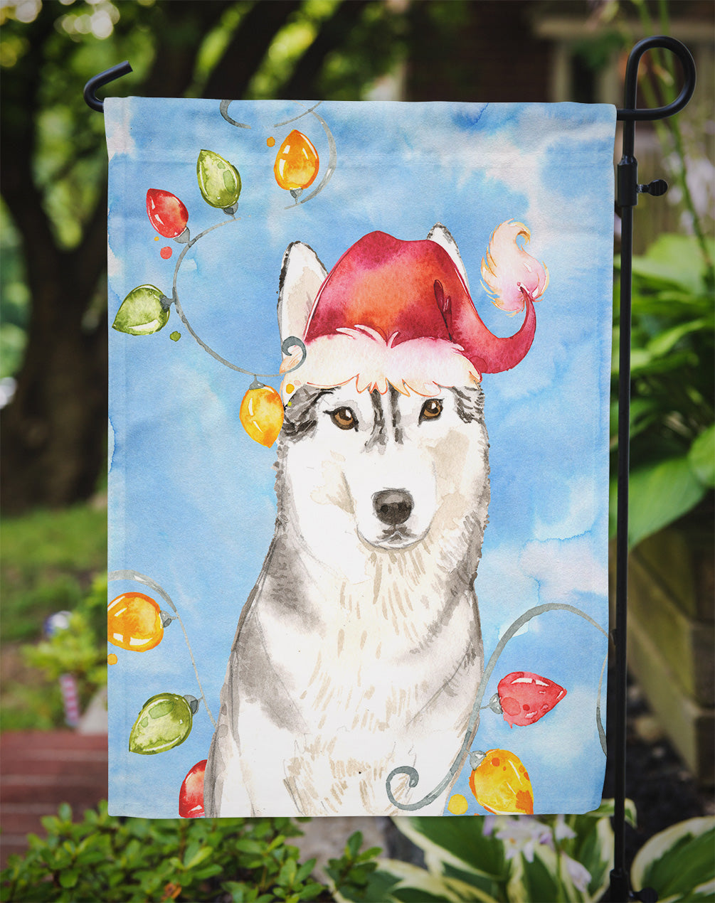Christmas Lights Siberian Husky Garden Flag Mailbox Decorative Yard Banner Outside Patio Artwork for Flower Beds, Garden Size, Multicolor