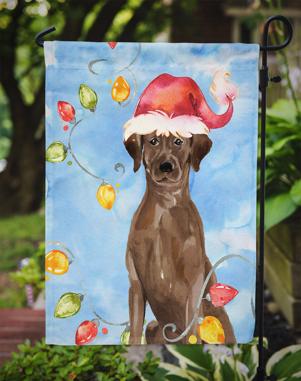 Christmas Lights Chocolate Labrador Retriever Garden Flag Mailbox Decorative Yard Banner Outside Patio Artwork for Flower Beds, Garden Size, Multicolor