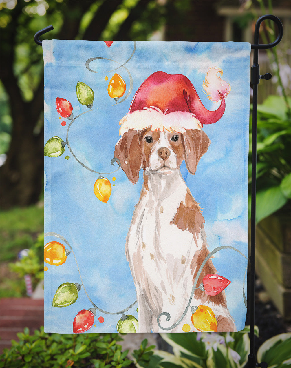Christmas Lights Brittany Spaniel Garden Flag Mailbox Decorative Yard Banner Outside Patio Artwork for Flower Beds, Garden Size, Multicolor