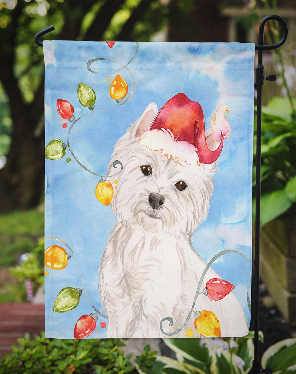 Christmas Lights Westie Garden Flag Mailbox Decorative Yard Banner Outside Patio Artwork for Flower Beds, Garden Size, Multicolor