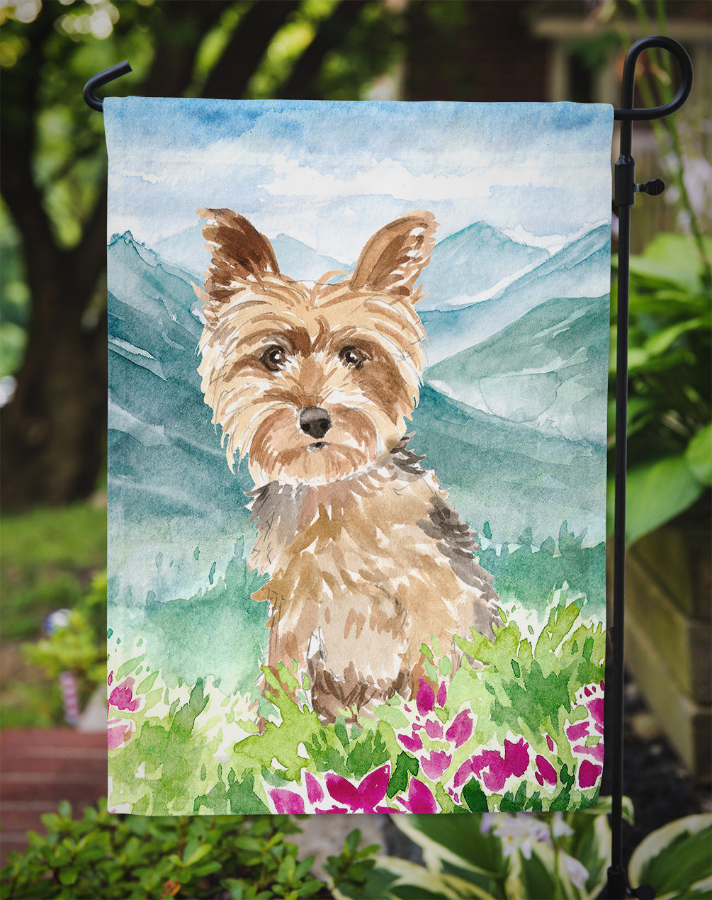 Mountian Flowers Yorkshire Terrier Yorkie Garden Flag Mailbox Decorative Yard Banner Outside Patio Artwork for Flower Beds, Garden Size, Multicolor