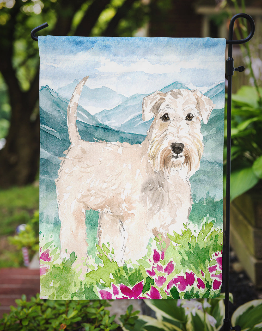Mountian Flowers Wheaten Terrier Garden Flag Mailbox Decorative Yard Banner Outside Patio Artwork for Flower Beds, Garden Size, Multicolor