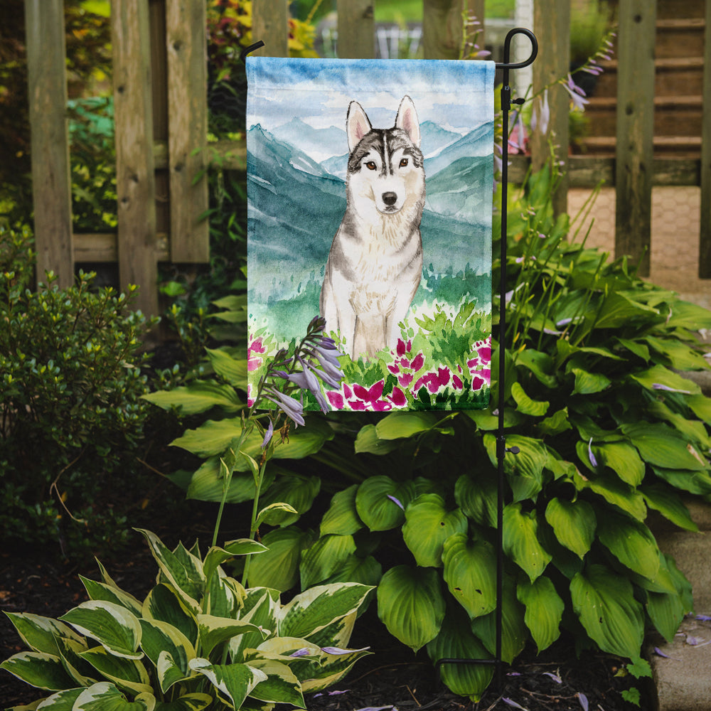 Mountian Flowers Siberian Husky Garden Flag Mailbox Decorative Yard Banner Outside Patio Artwork for Flower Beds, Garden Size, Multicolor