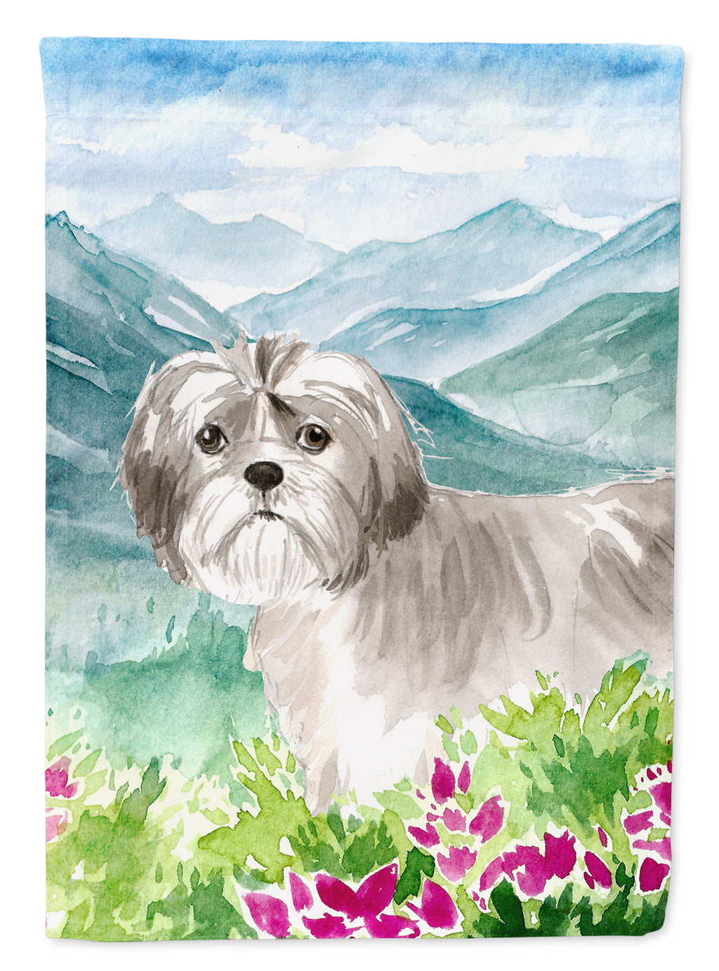 Mountain Flowers Shih Tzu Puppy Garden Flag Mailbox Decorative Yard Banner Outside Patio Artwork for Flower Beds, Garden Size, Multicolor