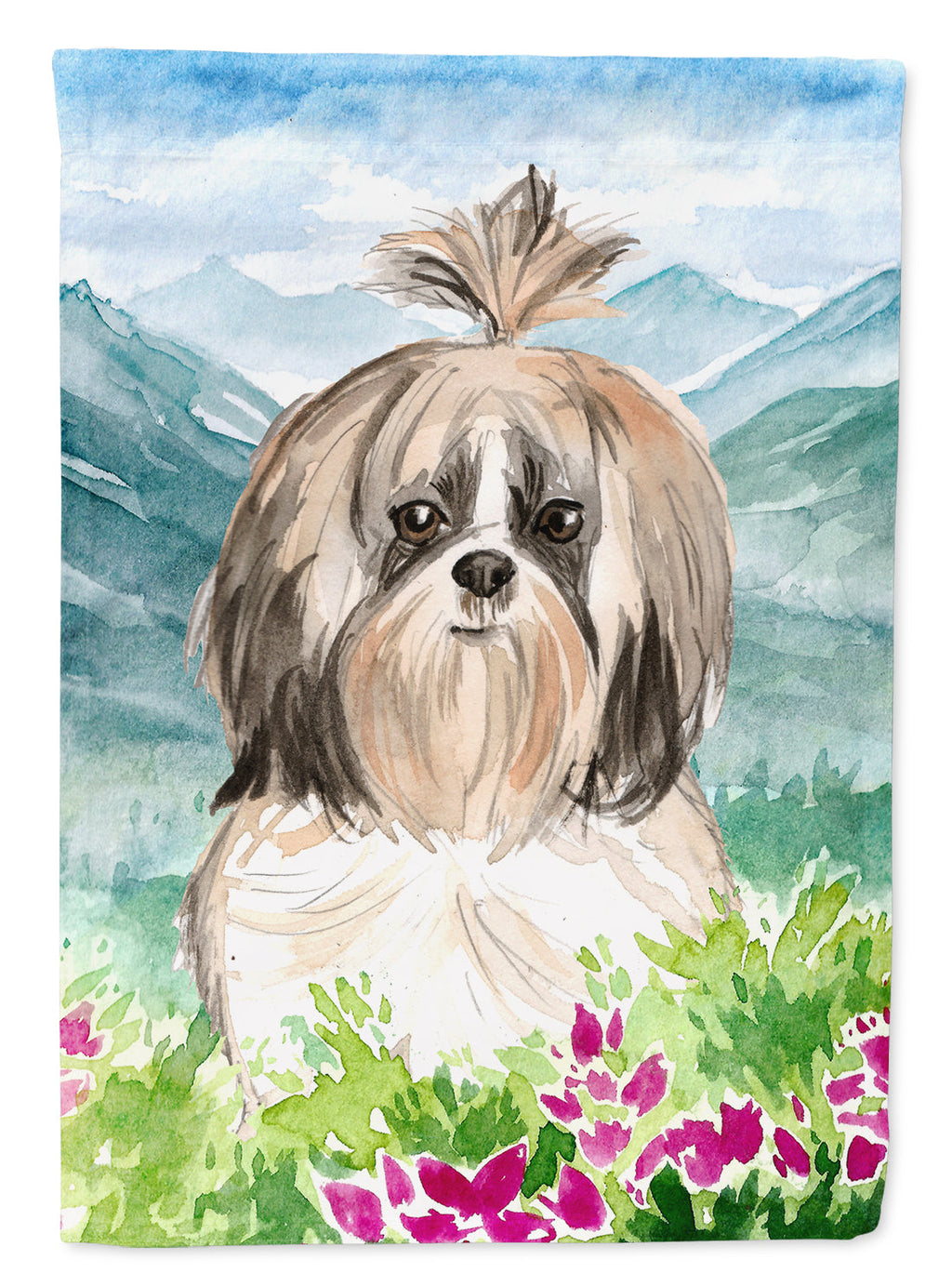 Mountain Flowers Shih Tzu Garden Flag Mailbox Decorative Yard Banner Outside Patio Artwork for Flower Beds, Garden Size, Multicolor