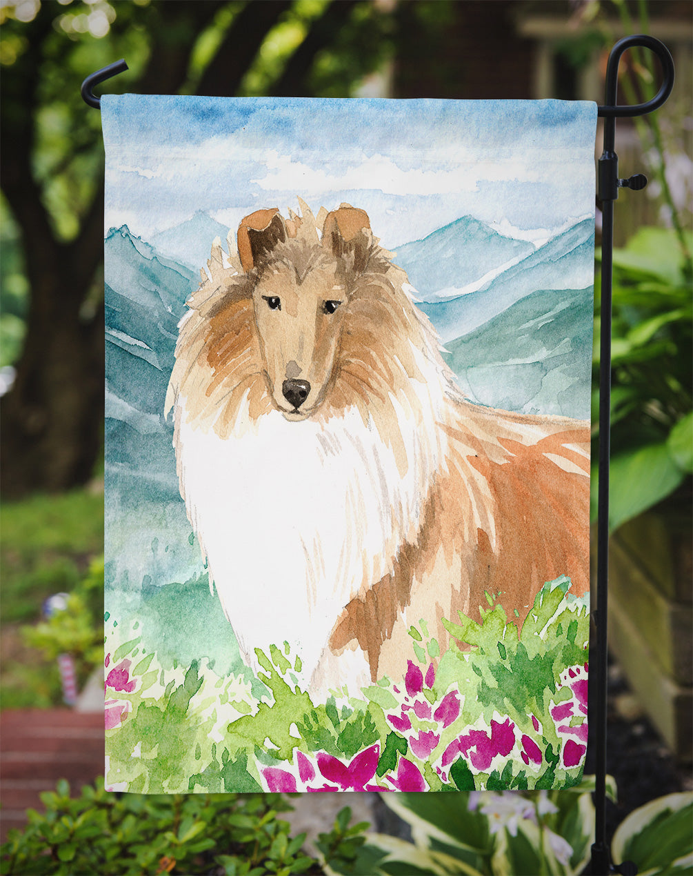 Mountain Flowers Smooth Collie Garden Flag Mailbox Decorative Yard Banner Outside Patio Artwork for Flower Beds, Garden Size, Multicolor
