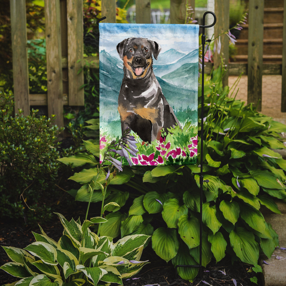 Mountain Flowers Rottweiler Garden Flag Mailbox Decorative Yard Banner Outside Patio Artwork for Flower Beds, Garden Size, Multicolor