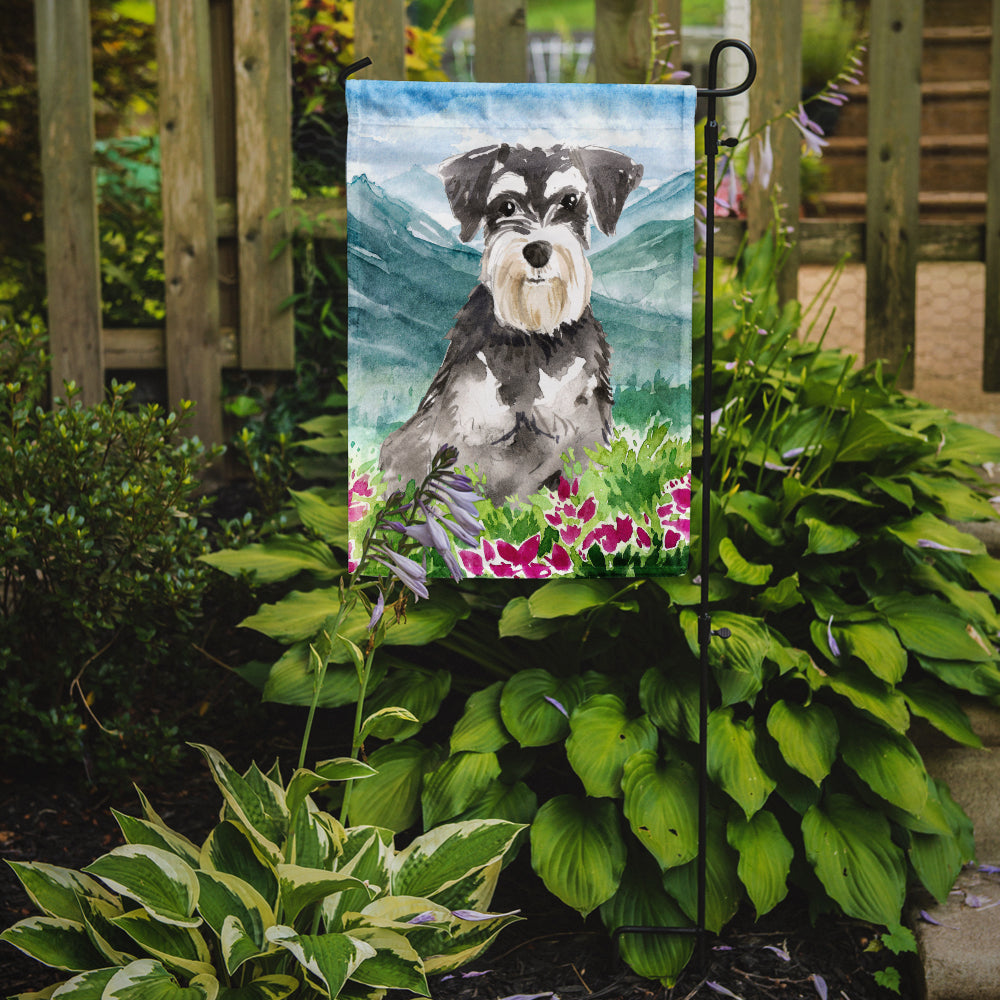 Mountain Flowers Schnauzer #2 Garden Flag Mailbox Decorative Yard Banner Outside Patio Artwork for Flower Beds, Garden Size, Multicolor