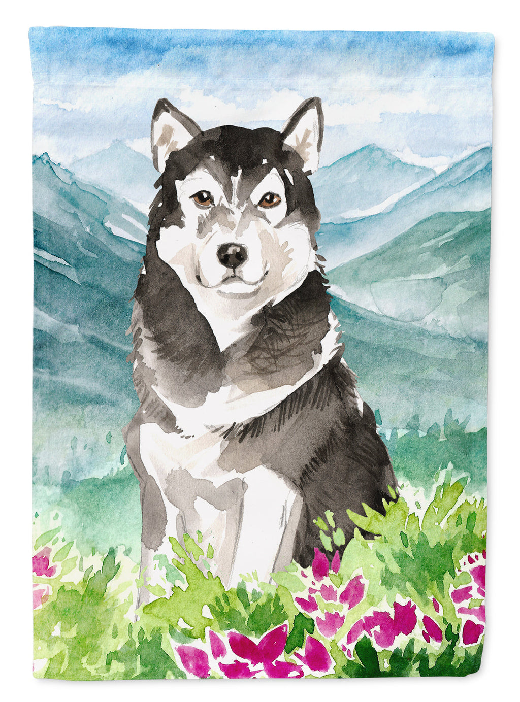 Mountain Flowers Alaskan Malamute Garden Flag Mailbox Decorative Yard Banner Outside Patio Artwork for Flower Beds, Garden Size, Multicolor