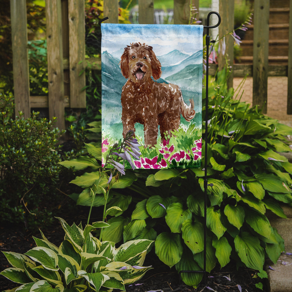 Mountain Flowers Labradoodle Garden Flag Mailbox Decorative Yard Banner Outside Patio Artwork for Flower Beds, Garden Size, Multicolor