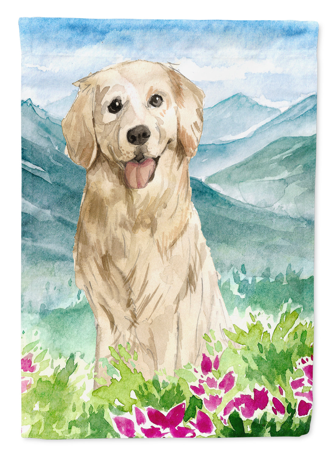 Mountain Flowers Golden Retriever Garden Flag Mailbox Decorative Yard Banner Outside Patio Artwork for Flower Beds, Garden Size, Multicolor