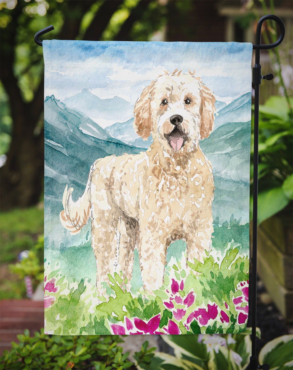 Mountain Flowers Goldendoodle Garden Flag Mailbox Decorative Yard Banner Outside Patio Artwork for Flower Beds, Garden Size, Multicolor