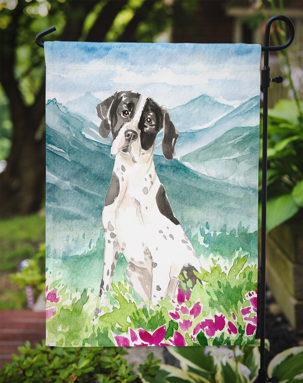 Mountain Flowers English Pointer Garden Flag Mailbox Decorative Yard Banner Outside Patio Artwork for Flower Beds, Garden Size, Multicolor