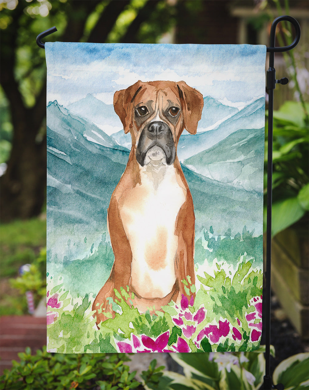 Mountain Flowers Boxer Garden Flag Mailbox Decorative Yard Banner Outside Patio Artwork for Flower Beds, Garden Size, Multicolor