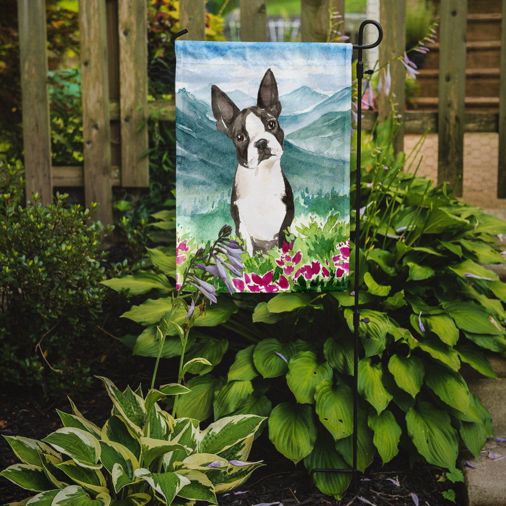 Mountain Flowers Boston Terrier Garden Flag Mailbox Decorative Yard Banner Outside Patio Artwork for Flower Beds, Garden Size, Multicolor