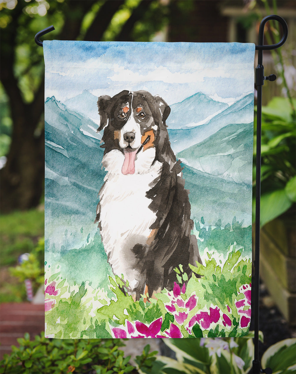 Mountain Flowers Bernese Mountain Dog Garden Flag Mailbox Decorative Yard Banner Outside Patio Artwork for Flower Beds, Garden Size, Multicolor
