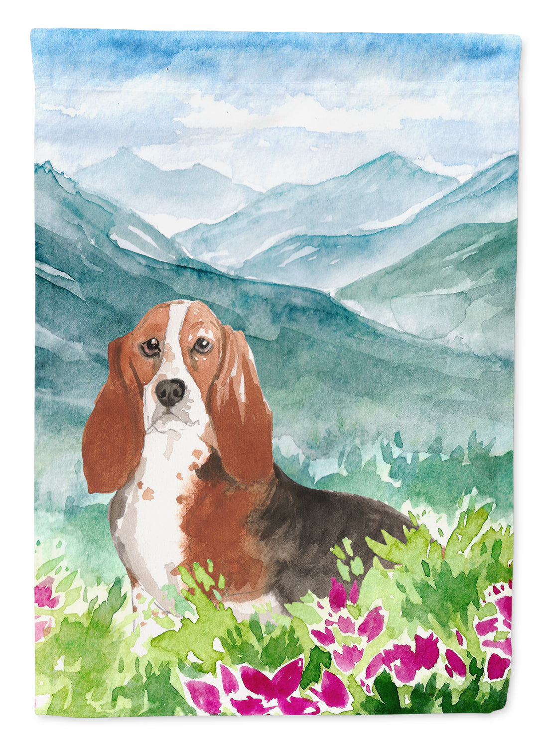 Mountain Flowers Basset Hound Garden Flag Mailbox Decorative Yard Banner Outside Patio Artwork for Flower Beds, Garden Size, Multicolor
