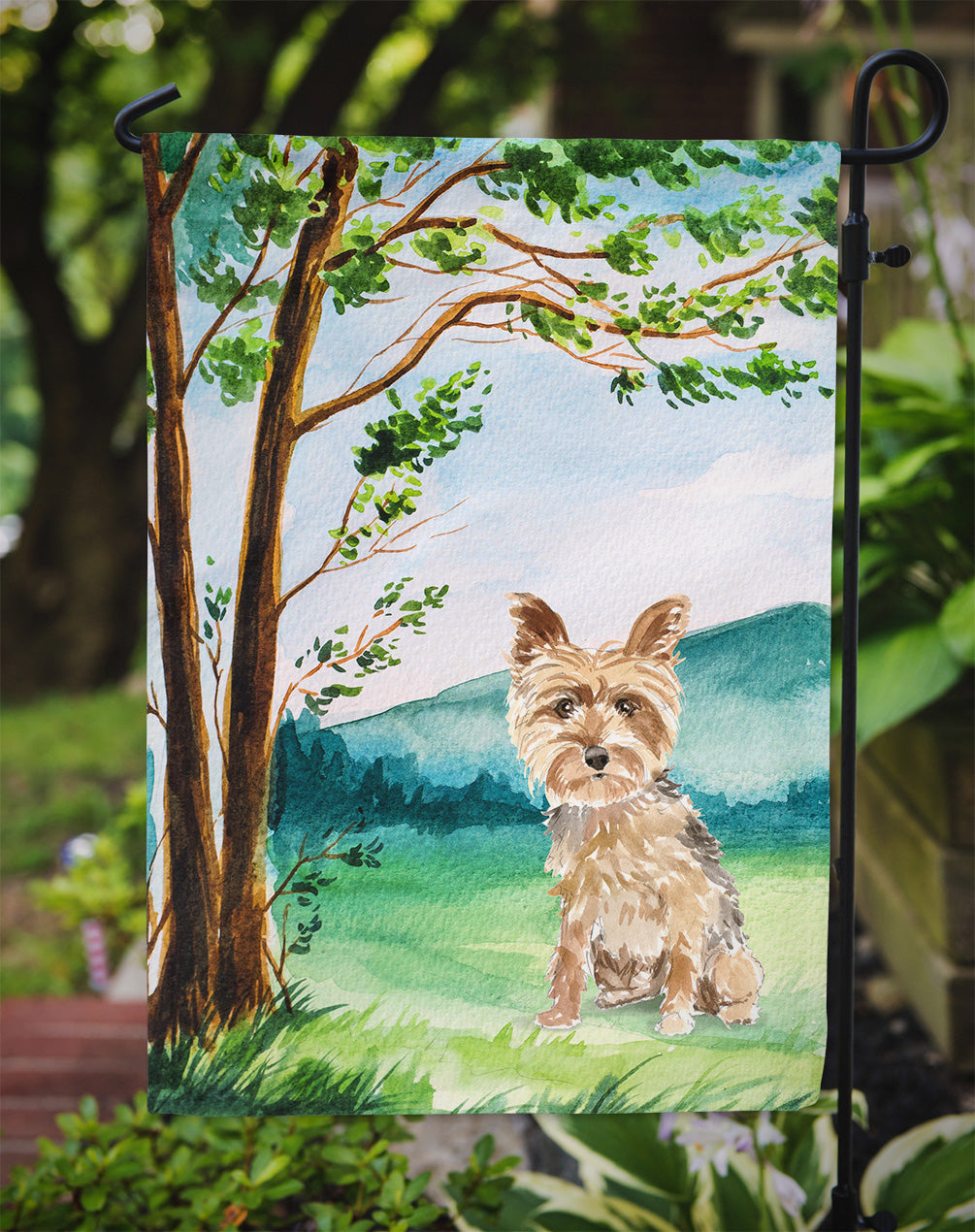 Under the Tree Yorkie Yorkshire Terrier Garden Flag Mailbox Decorative Yard Banner Outside Patio Artwork for Flower Beds, Garden Size, Multicolor