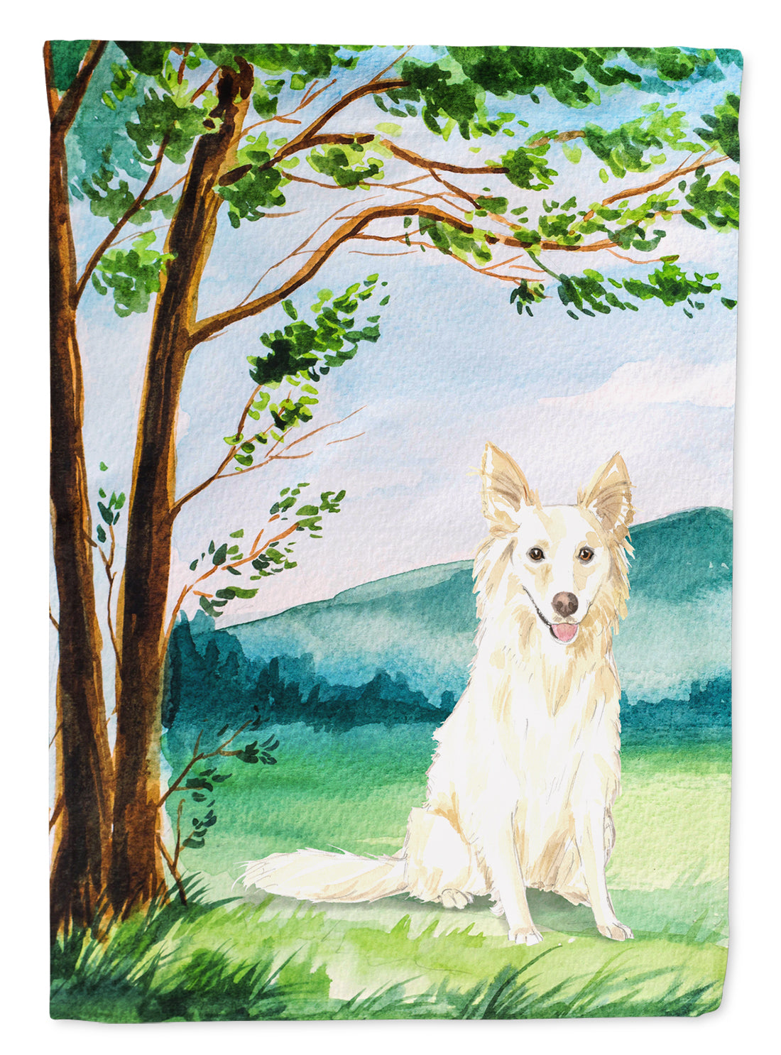 Under the Tree White Collie Garden Flag Mailbox Decorative Yard Banner Outside Patio Artwork for Flower Beds, Garden Size, Multicolor
