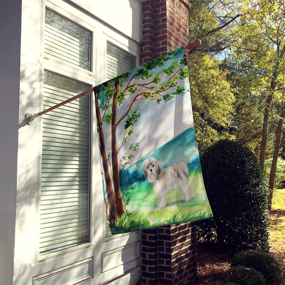 Under the Tree Shih Tzu Puppy House Flag 28x40 Porch Sleeve Pole Decorative Outside Yard Banner Artwork Wall Hanging, Polyester