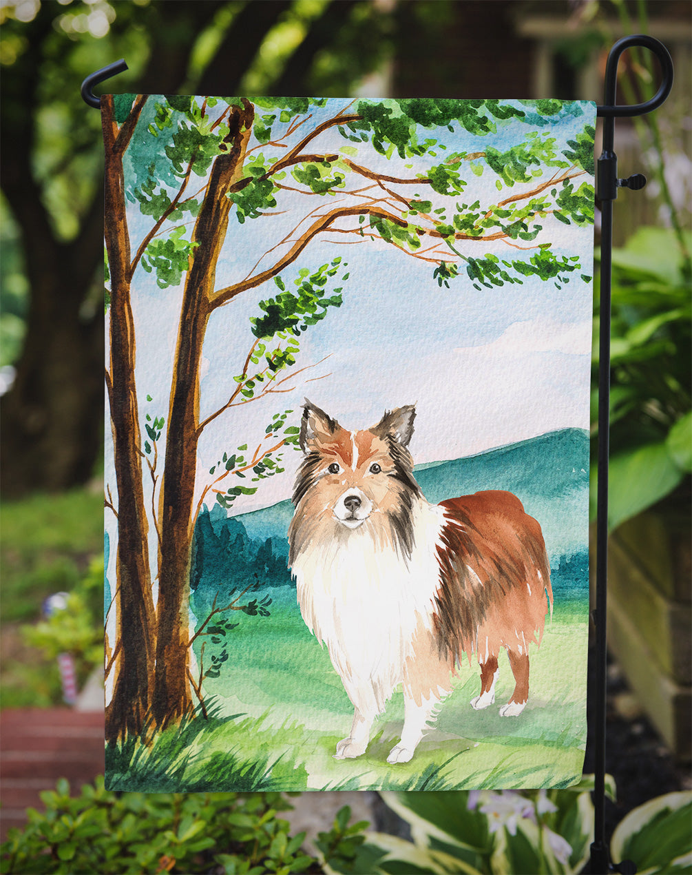 Under the Tree Sheltie Garden Flag Mailbox Decorative Yard Banner Outside Patio Artwork for Flower Beds, Garden Size, Multicolor