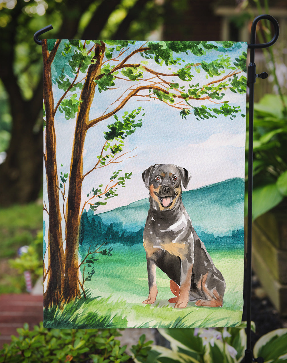 Under the Tree Rottweiler Garden Flag Mailbox Decorative Yard Banner Outside Patio Artwork for Flower Beds, Garden Size, Multicolor