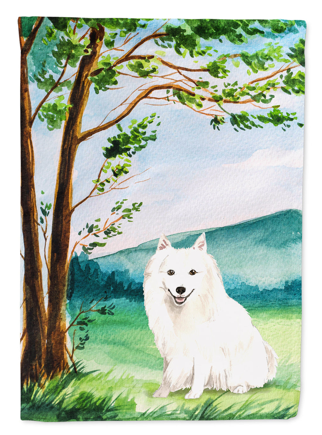 Under the Tree Japanese Spitz Garden Flag Mailbox Decorative Yard Banner Outside Patio Artwork for Flower Beds, Garden Size, Multicolor