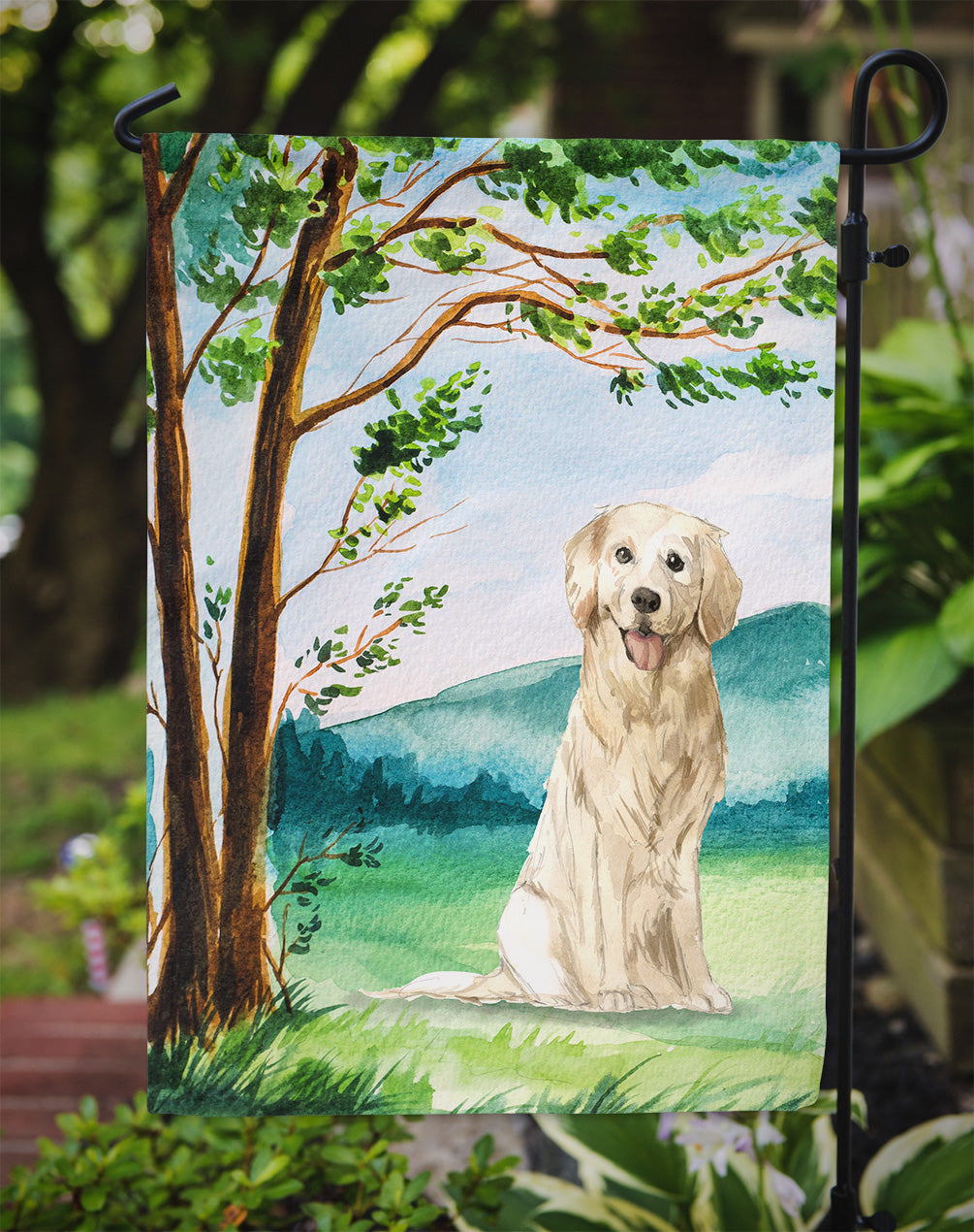 Under the Tree Golden Retriever Garden Flag Mailbox Decorative Yard Banner Outside Patio Artwork for Flower Beds, Garden Size, Multicolor