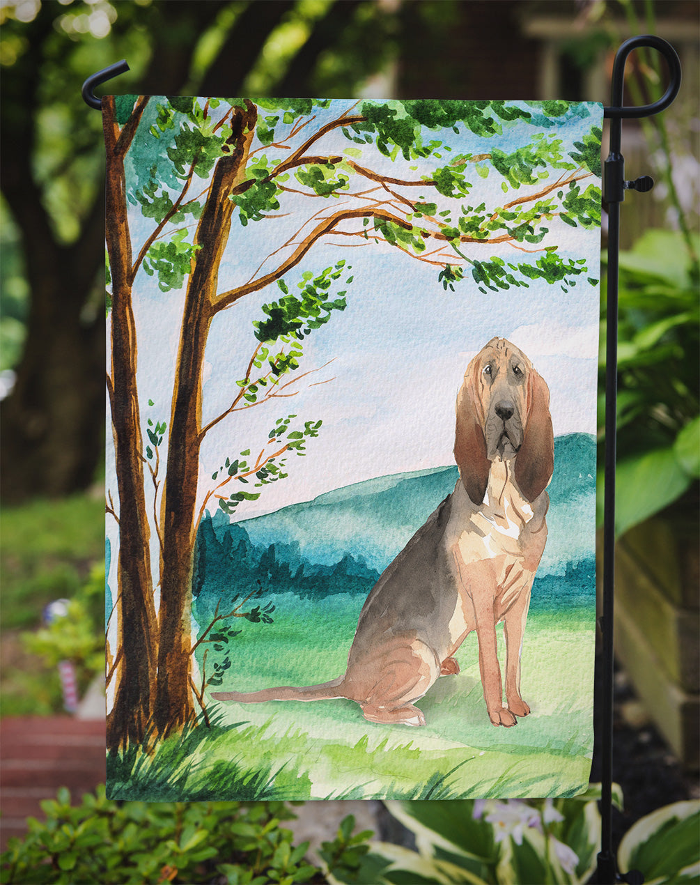 Under the Tree Bloodhound Garden Flag Mailbox Decorative Yard Banner Outside Patio Artwork for Flower Beds, Garden Size, Multicolor