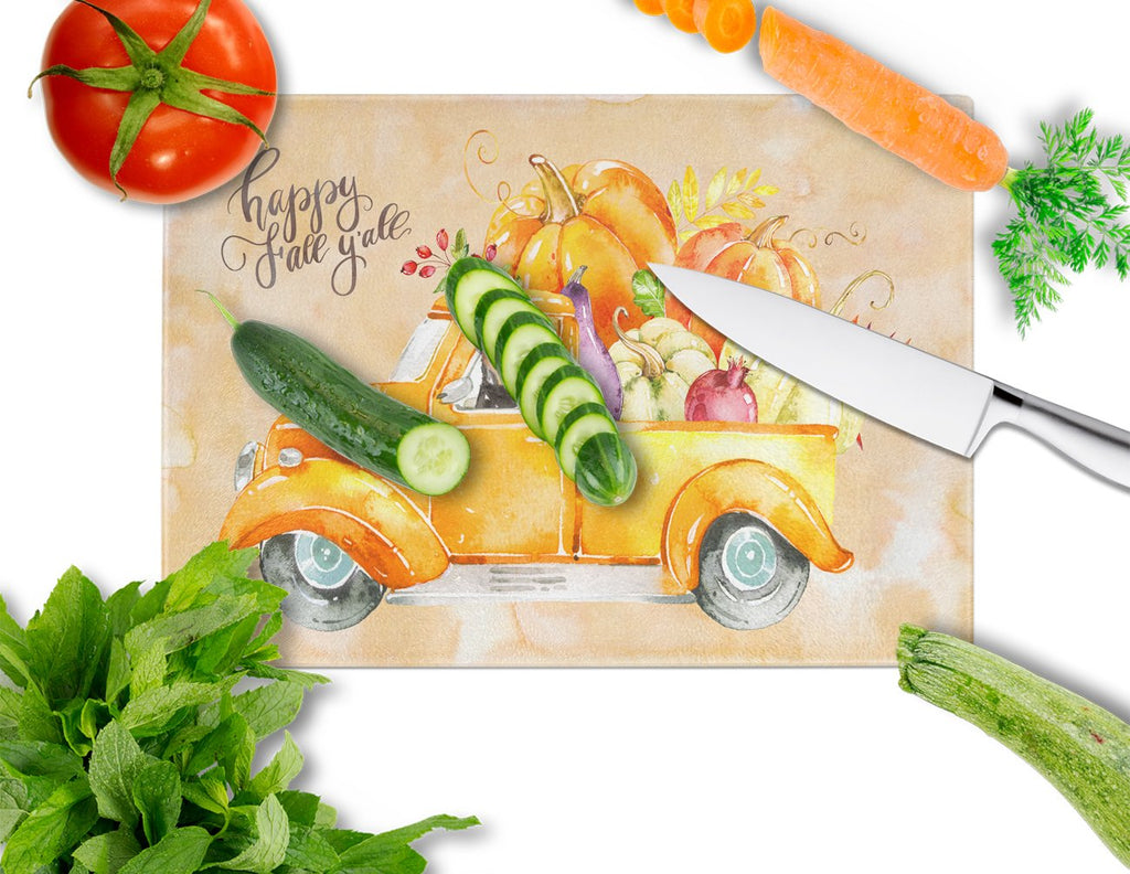 Fall Harvest Rottweiler Cutting Board Tempered Glass Kitchen Cutting Surface, Heat Resistant Chopping, Non-Slip Feet, Food Prep & Serving