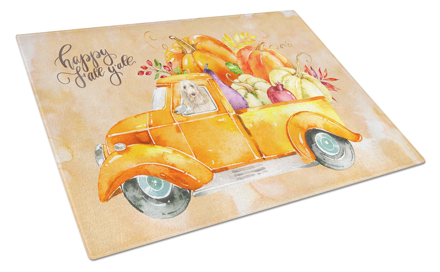 Fall Harvest Spinone Italiano Cutting Board Tempered Glass Kitchen Cutting Surface, Heat Resistant Chopping, Non-Slip Feet, Food Prep & Serving