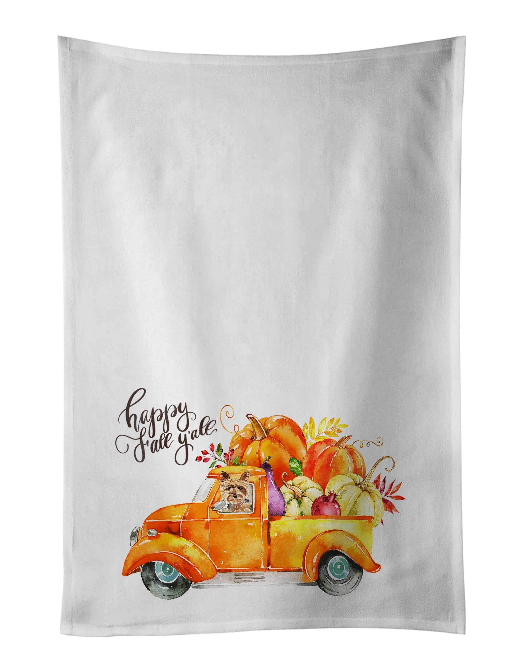 Fall Harvest Yorkshire Terrier Kitchen Towel Set of 2 White Dish Towels Decorative Bathroom Hand towel for Hand, Face, Hair, Yoga, Tea, Dishcloth, 19 X 28", White