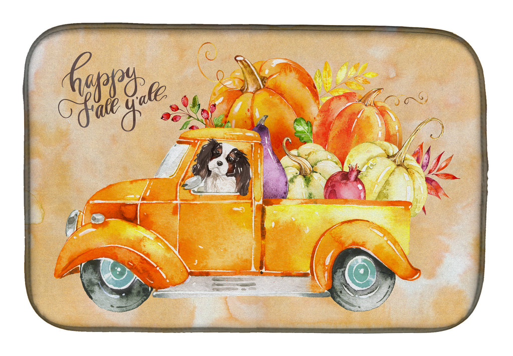 Fall Harvest Tricolor Cavalier Spaniel Dish Drying Mat Absorbent Dish Drying Mat Pad for Kitchen Counter Dish Drainer Mat for Countertop, 14 x 21", Multicolor