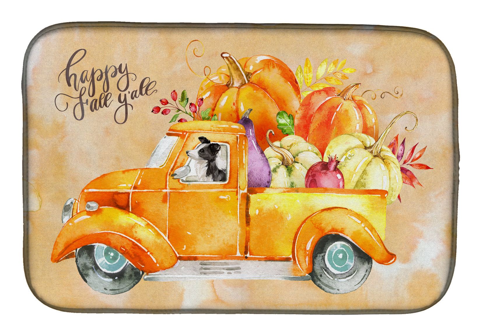 Fall Harvest Border Collie Dish Drying Mat Absorbent Dish Drying Mat Pad for Kitchen Counter Dish Drainer Mat for Countertop, 14 x 21", Multicolor