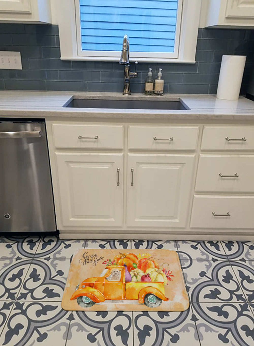 Fall Harvest Champagne Cockapoo Memory Foam Kitchen Mat Machine Washable Anti-Fatigue Cushion Comfort Bath or Kitchen Rug