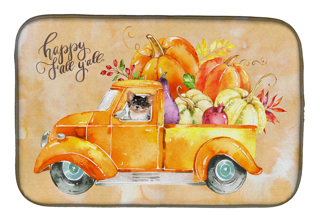 Fall Harvest Long Haired Chihuahua Dish Drying Mat Absorbent Dish Drying Mat Pad for Kitchen Counter Dish Drainer Mat for Countertop, 14 x 21", Multicolor